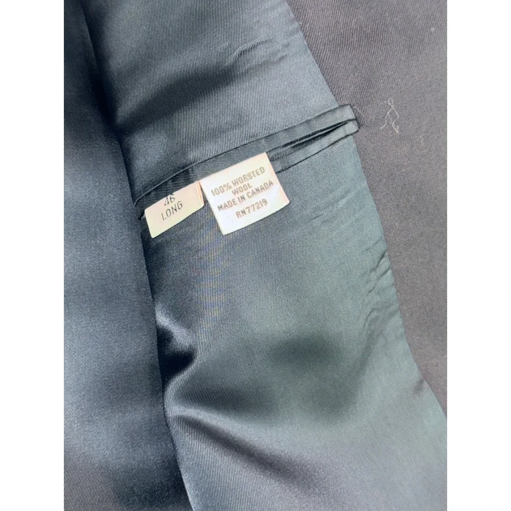 Joseph & Feiss Mens‎ 46L Navy Blue Worsted Wool Blazer Gold Buttons (1 Missing)